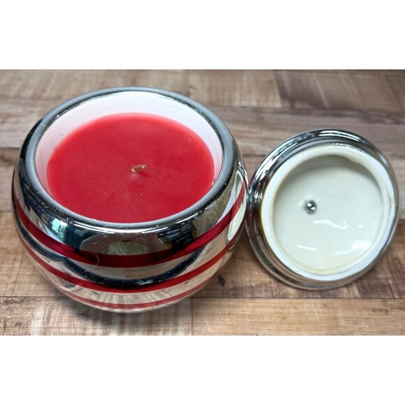 Decorative Striped Glass Candle Jar With Metallic Lid & Ornate Topper - Picture 3 of 4